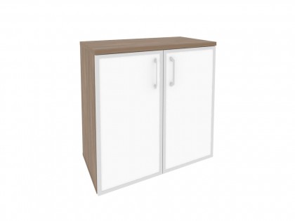 Офисная мебель для персонала ONIX O.ST-3.2R white Шкаф низкий широкий (2 низких фасада стекло лакобель в раме)